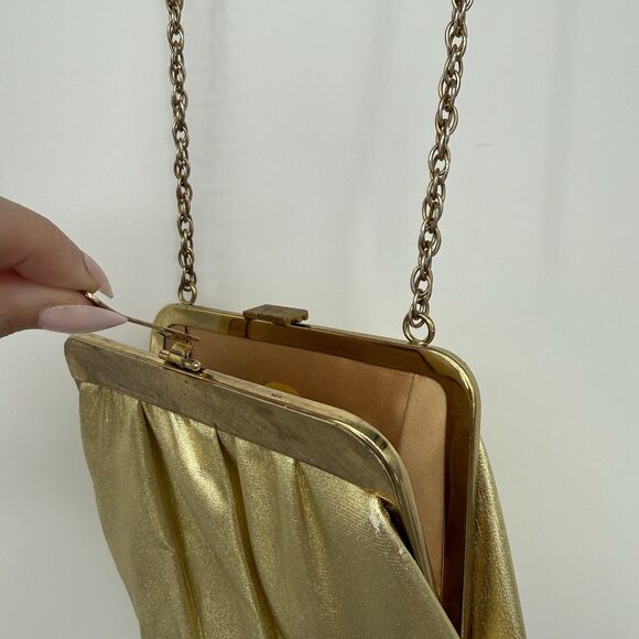 Ande Vintage Gold Metallic Evening Bag Crossbody Chain Strap Formal USA Clutch - Picture 13 of 13